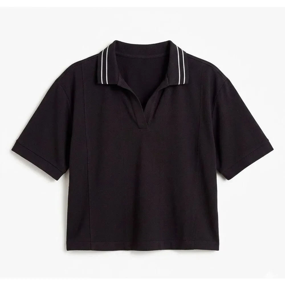 #888. CALIA Pure Black Seamless Tipped Regular Fit Polo